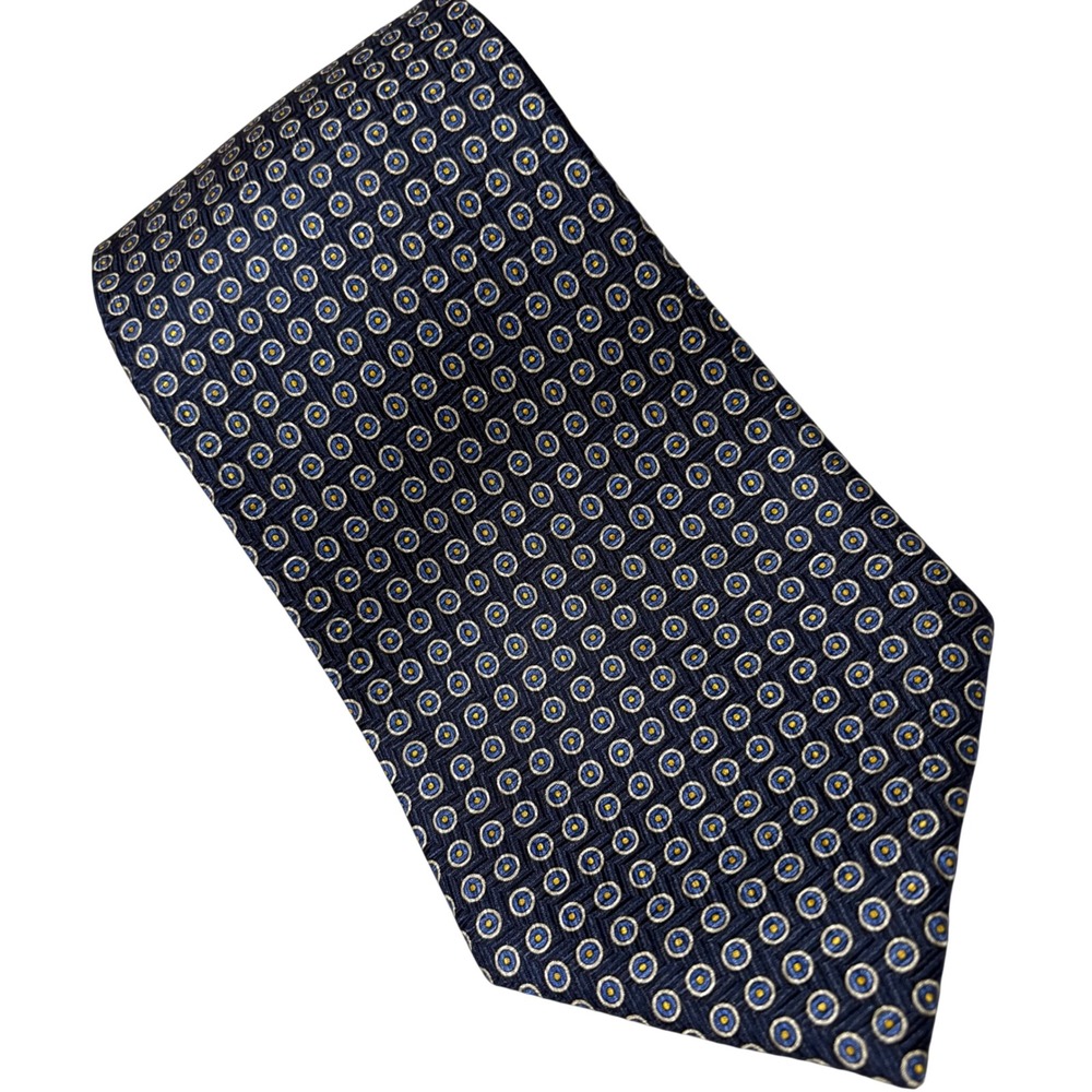 Polo Ralph Lauren Necktie Navy Blue Geometric 4"x55 Medallion Silk Hand Made USA